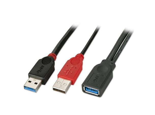 Lindy USB 3.0 Kabel A-A -  0,5 m Power USB Skjøtekabel med ekstra Power 